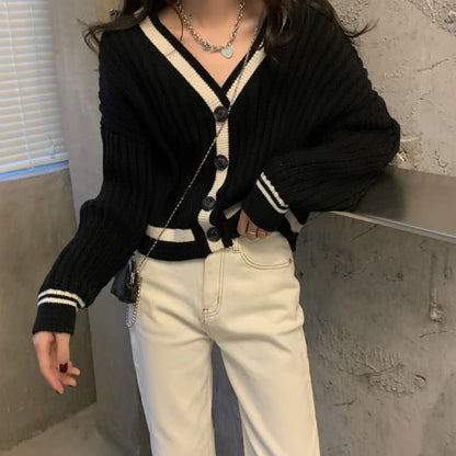 Two-Tone V-Neck Cardigan