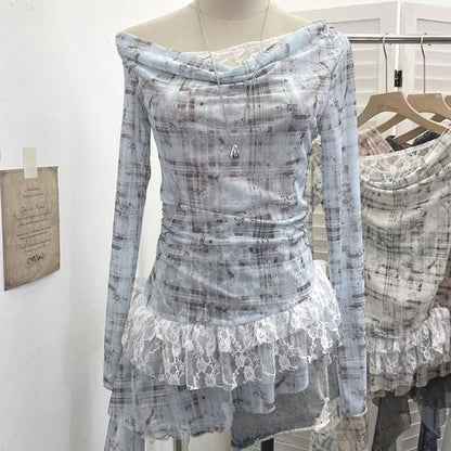 Boatneck Ruffle Top with Mock Two-Piece Sleeves