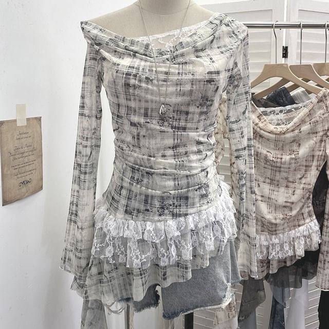 Boatneck Ruffle Top with Mock Two-Piece Sleeves