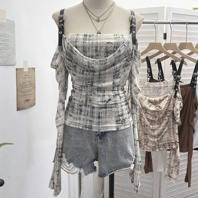 Buckled Plaid Long-Sleeve Shirt with Modern Edge