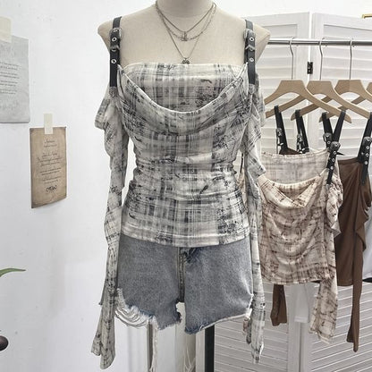 Buckled Plaid Long-Sleeve Shirt with Modern Edge