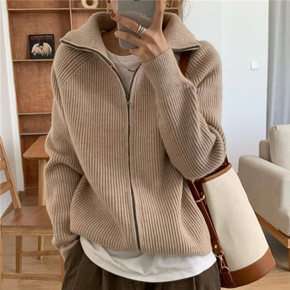 Stand Collar Zip-Up Cardigan