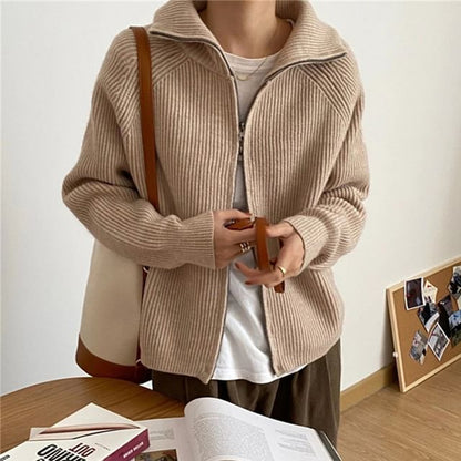 Stand Collar Zip-Up Cardigan