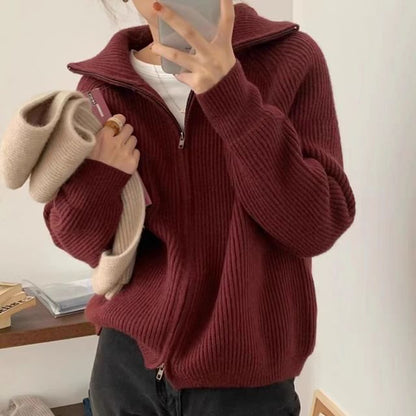 Stand Collar Zip-Up Cardigan