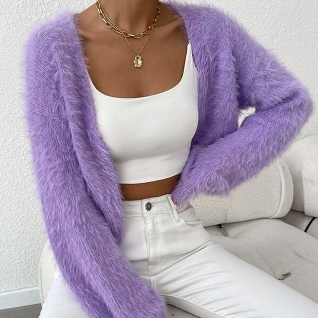 Fluffy Open Front Crop Cardigan