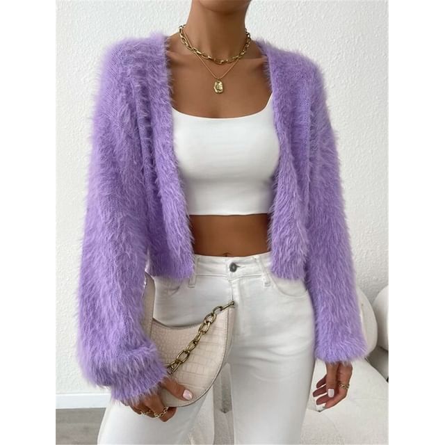 Fluffy Open Front Crop Cardigan