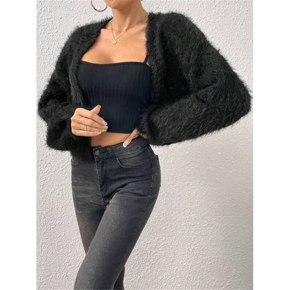 Fluffy Open Front Crop Cardigan