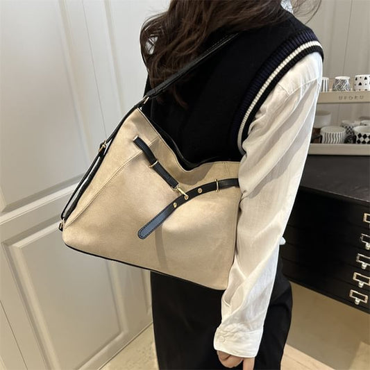 Faux Leather Two Tone Shoulder Bag
