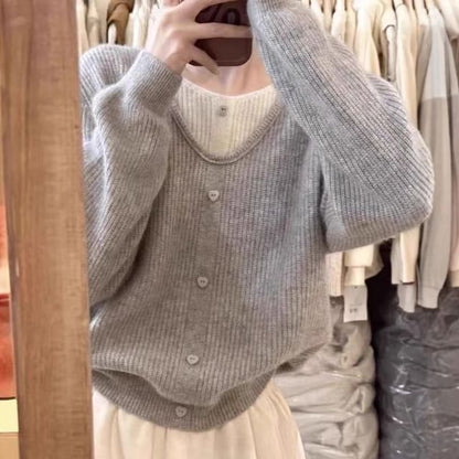Two-Tone Mock Two-Piece Long-Sleeve Knit Pullover