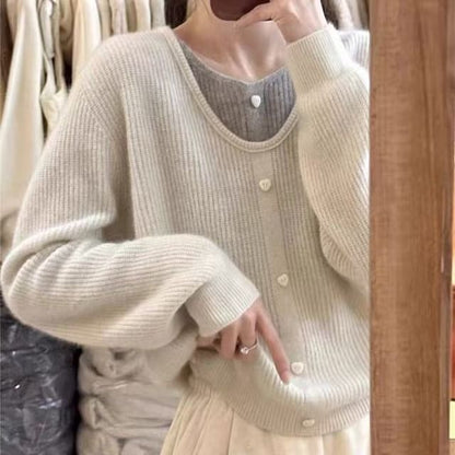 Two-Tone Mock Two-Piece Long-Sleeve Knit Pullover