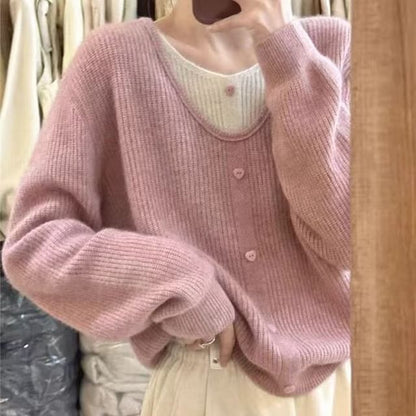 Two-Tone Mock Two-Piece Long-Sleeve Knit Pullover