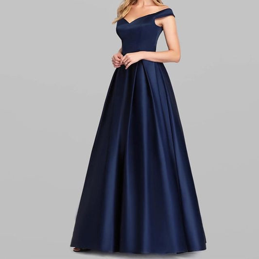 Evening Shoulder A-Line Plain Gown Off