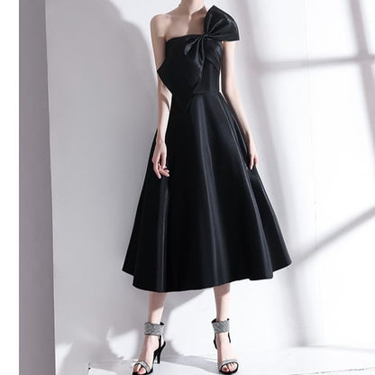 Strapless Plain Bow Detail Midi Cocktail Dress