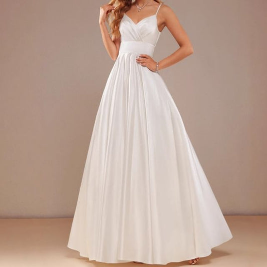 Spaghetti Gown Strap Evening V-Neck Plain