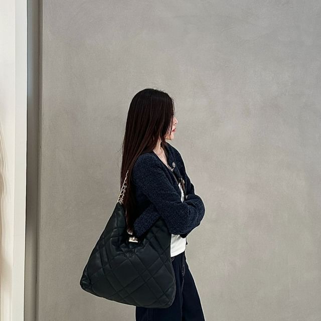 Round Neck Tweed Button Jacket