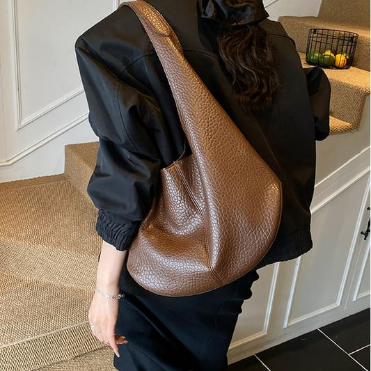 Faux Leather Grained Shoulder Bag
