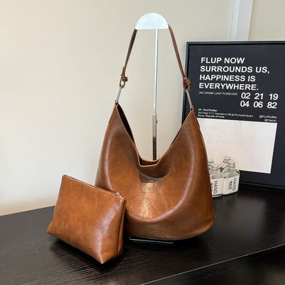 Faux Leather Hobo Bag With Pouch