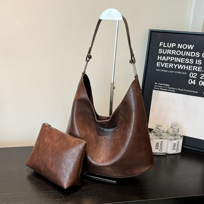 Faux Leather Hobo Bag With Pouch