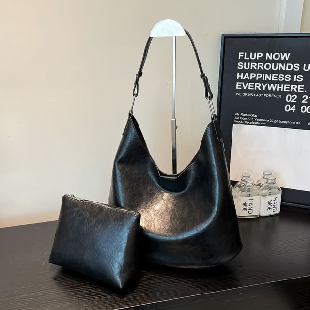 Faux Leather Hobo Bag With Pouch