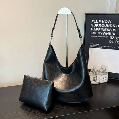 Faux Leather Hobo Bag With Pouch