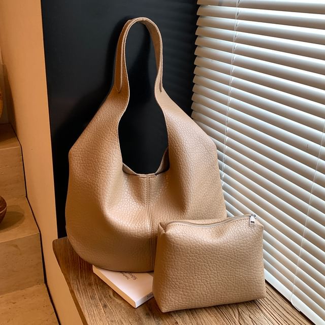 Faux Leather Grained Shoulder Bag
