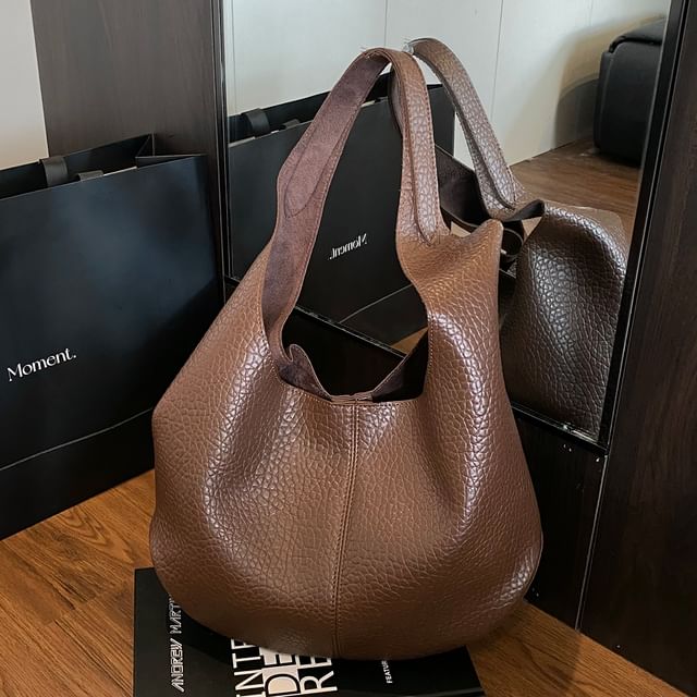 Faux Leather Grained Shoulder Bag