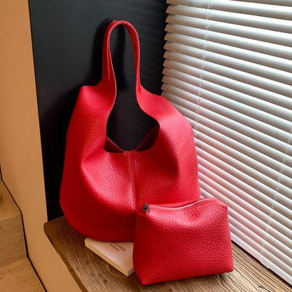 Faux Leather Grained Shoulder Bag