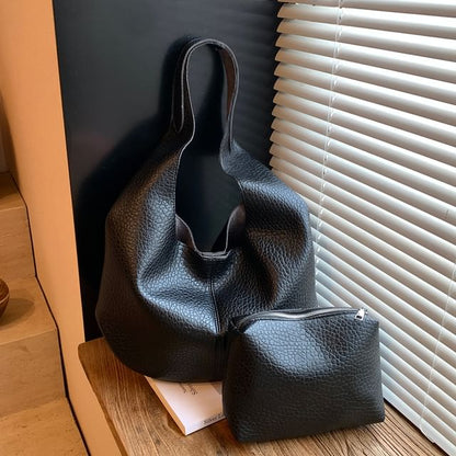 Faux Leather Grained Shoulder Bag