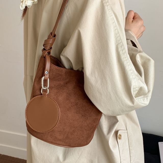Faux Suede Bucket Shoulder Bag