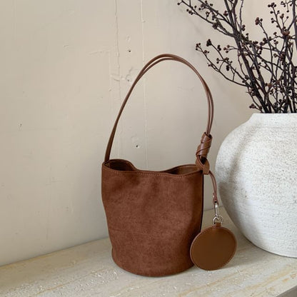 Faux Suede Bucket Shoulder Bag