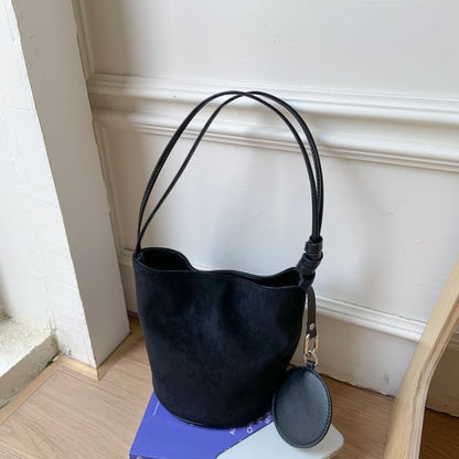 Faux Suede Bucket Shoulder Bag