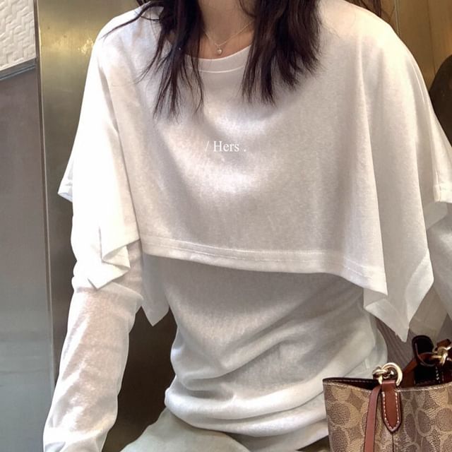 Mock Two-Piece Crewneck Tee with Long Sleeves