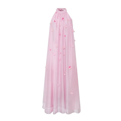 Sleeveless Floral Accent Mesh A-Line Evening Gown