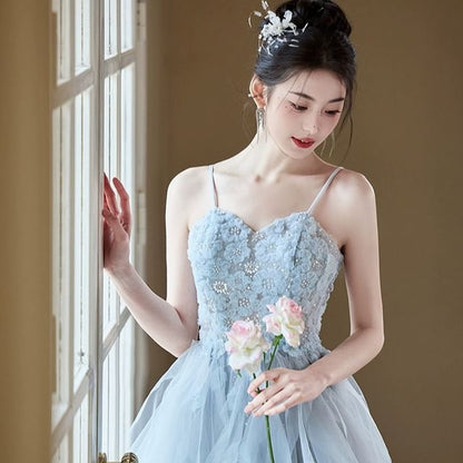 Spaghetti Strap Lace A-Line Evening Gown