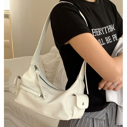 Faux Leather Zip Shoulder Bag
