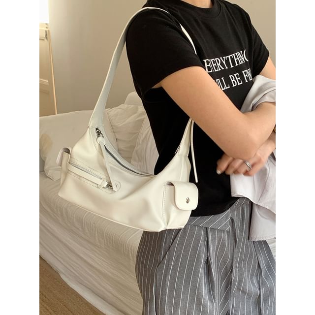 Faux Leather Zip Shoulder Bag