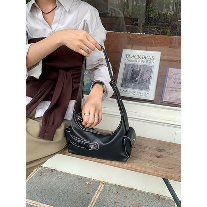Faux Leather Zip Shoulder Bag