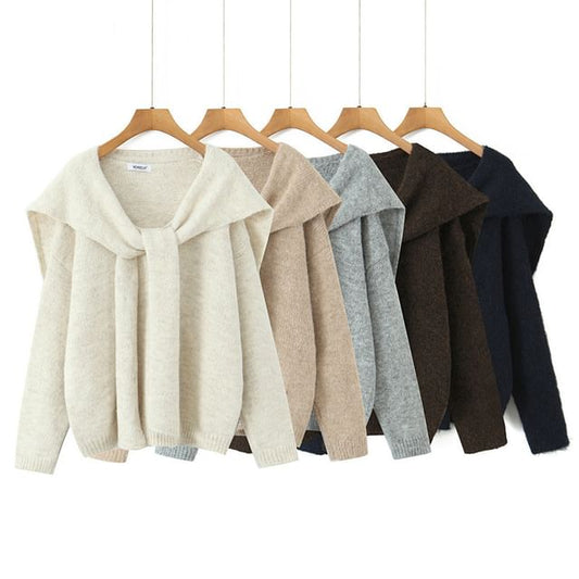 Set: V-Neck Knit Sweater & Matching Shawl
