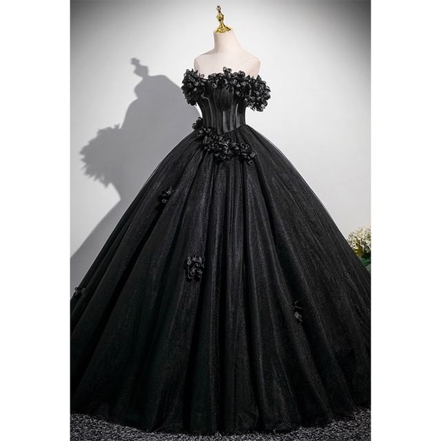 Off-Shoulder Flower Ball Gown