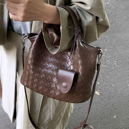 Faux Leather Woven Shoulder Bag