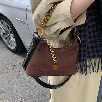 Faux Leather Chained Strap Hobo Bag