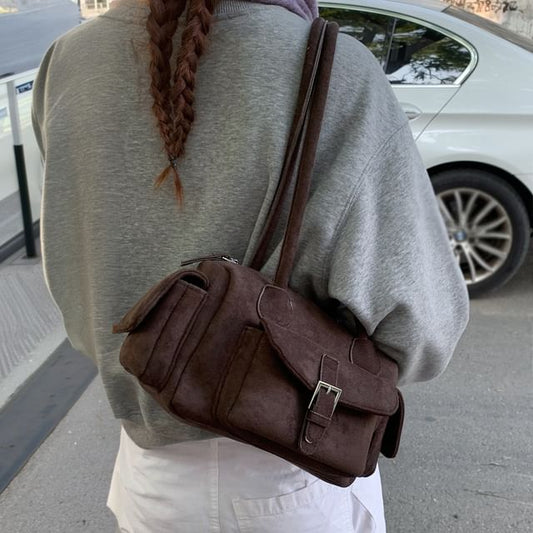 Faux Leather Buckled Strap Shoulder Bag