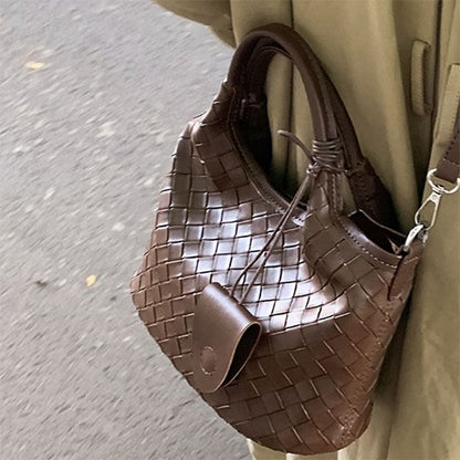 Faux Leather Woven Shoulder Bag