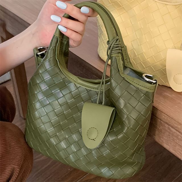 Faux Leather Woven Shoulder Bag
