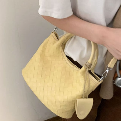 Faux Leather Woven Shoulder Bag