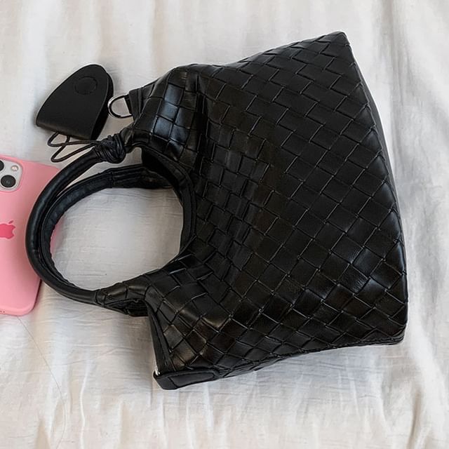 Faux Leather Woven Shoulder Bag