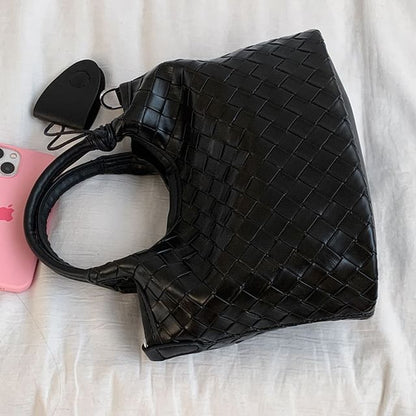 Faux Leather Woven Shoulder Bag
