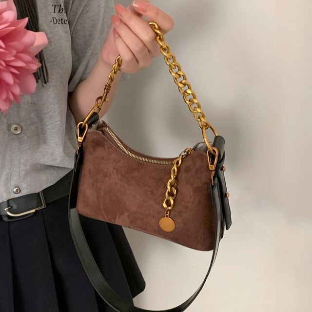 Faux Leather Chained Strap Hobo Bag