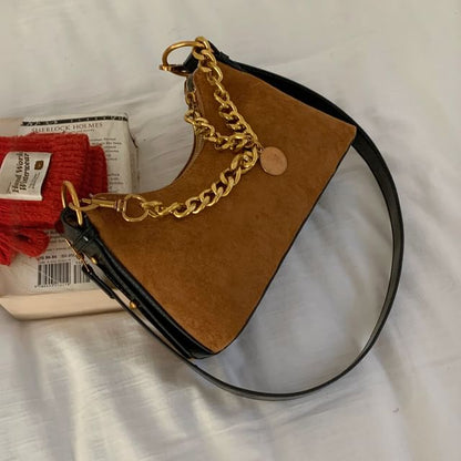 Faux Leather Chained Strap Hobo Bag
