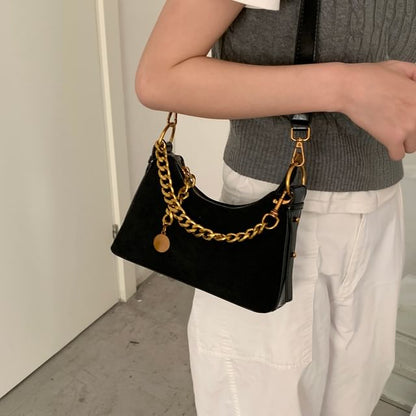 Faux Leather Chained Strap Hobo Bag